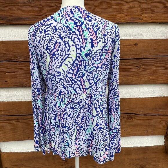 LILY PULITZER Kahli Top, Shirt. Blue Coral Grotto Move It or Lose it. Tassels XS - Picture 7 of 12